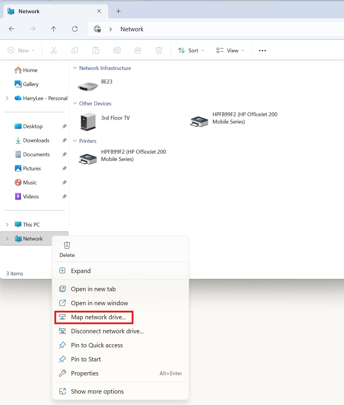 Right-click Network and select Map network drive